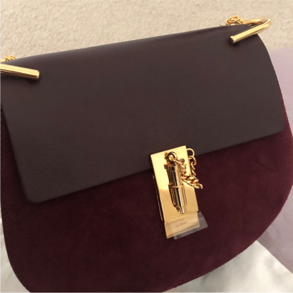Chloé Small Drew Shoulder Bag - Burgundy Leather & Suede with COA - Authentic ✅ - Picture 4 of 10